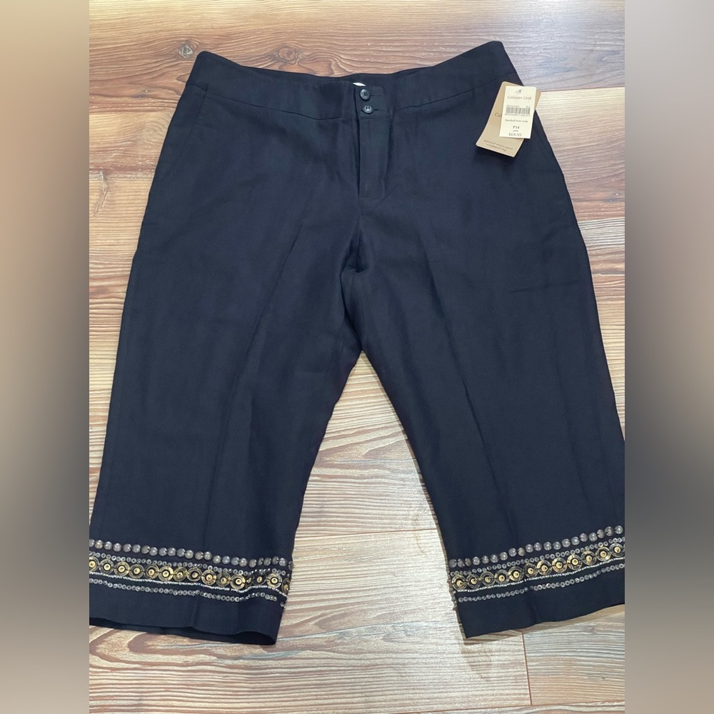 New Coldwater Creek 14P‎ “Beaded Hem Crop” Black Cropped Beaded 493